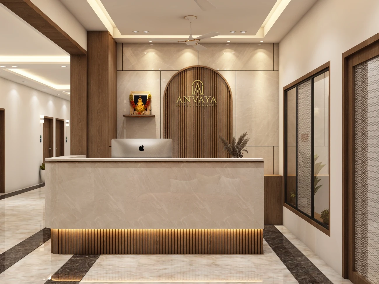 Approved builder 3D render of the ANVAYA reception