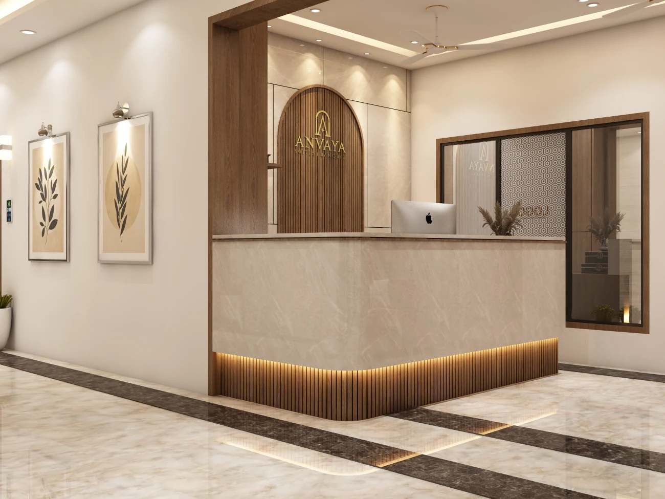 Approved builder 3D render of ANVAYA reception